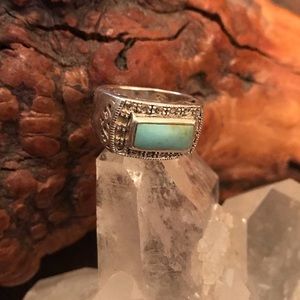 .925 Sterling silver and turquoise marcasite ring